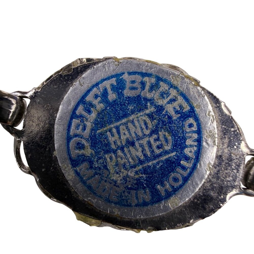 Delft Blue Womens Silver Tone Ceramic Bracelet Hand-Painted Oval Design image 3